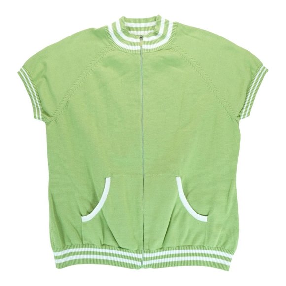 Lizgolf Women's Size XL Full‎ Zip Sweater  Green Short Sleeve Solid Cotton Blend - Picture 1 of 5